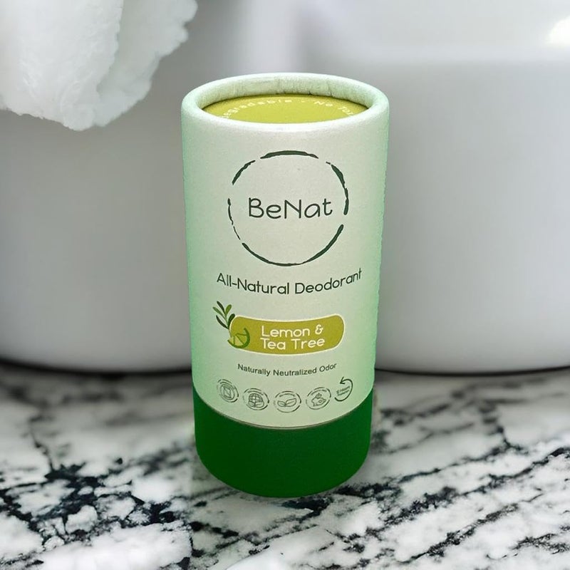 BeNat All Natural Deodorant Plastic Free For Women & Men Aluminum Free, Gluten Free & Cruelty Free 24 Hour Long Lasting Protection Zero Waste Eco Friendly Lemon & Tea Tree 3 oz. - Image 2